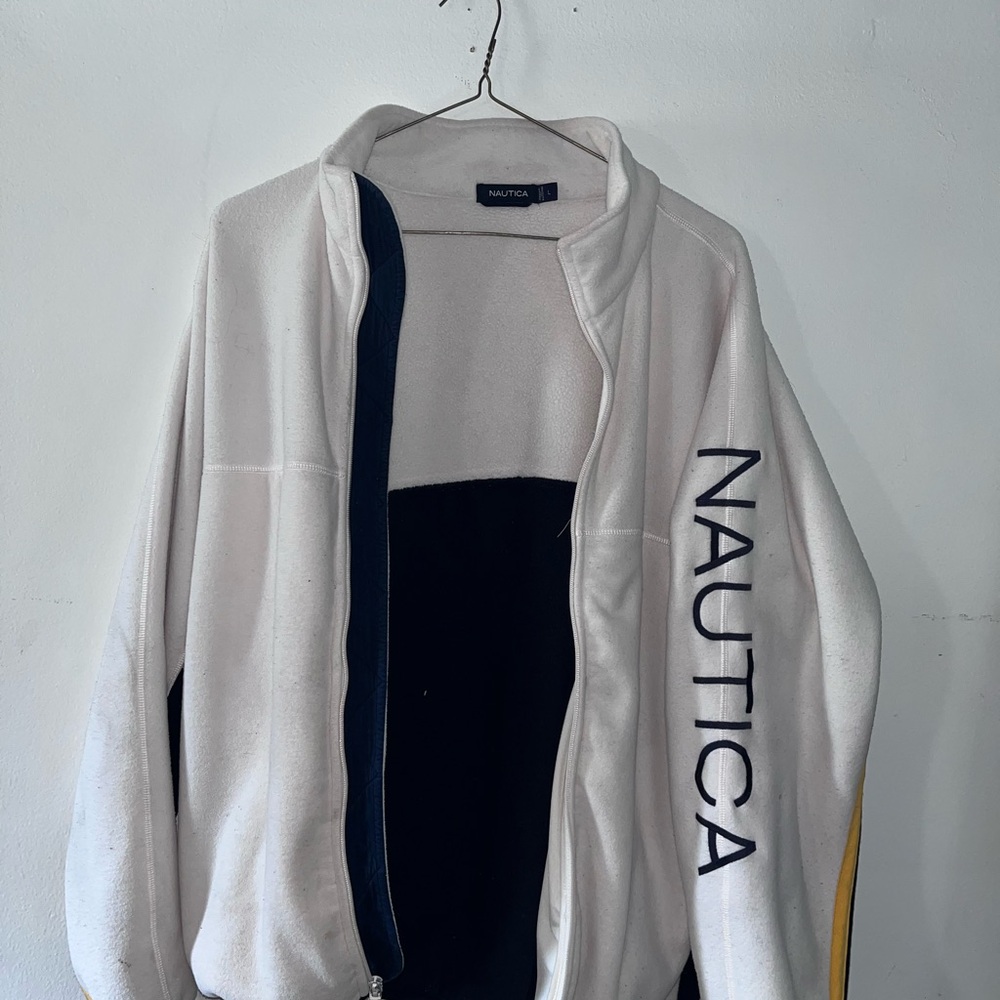 Nautica Large White and Blue Zip-Up Fleece Jacket